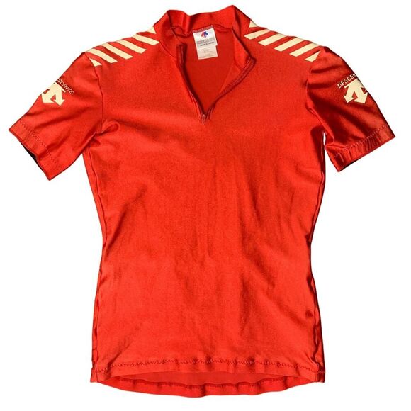 Descent Tops - Descente Cycling Jersey Vintage 80’s 1/4 Zip Red Women's M Compression Pockets